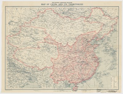 Carte de la Chine et de ses territoires du National Geographic Magazine - J. G. Bartholomew